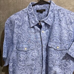 Banana Republic Blue Paisley Casual Linen and Cotton Shirt